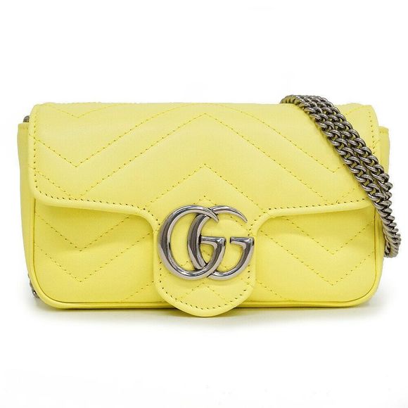 Gucci GG Marmont Quilted Leather Super Mini Bag Shoulder Bag Pastel Yellow - Picture 1 of 6